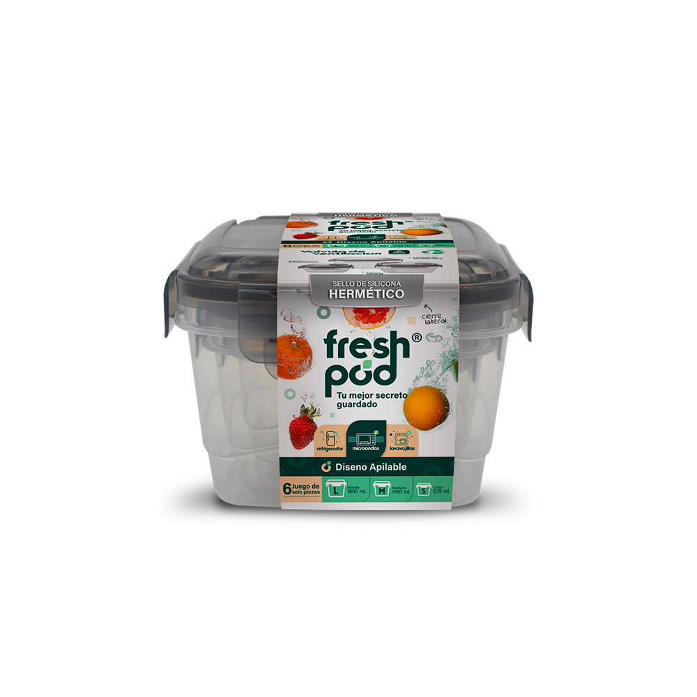 Contenedor Tupper Hermetico Valvula Cuadrado - 6 piezas - Freshpod