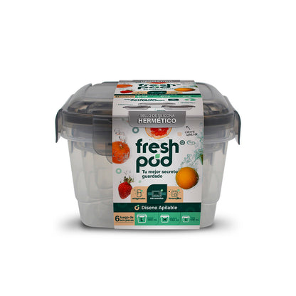Contenedor Tupper Hermetico Valvula Cuadrado - 6 piezas - Freshpod