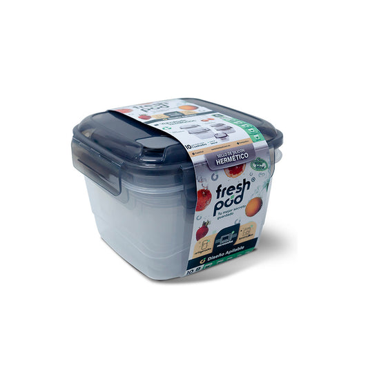 Contenedor Tupper Hermetico Valvula Cuadrado - 10 piezas - Freshpod