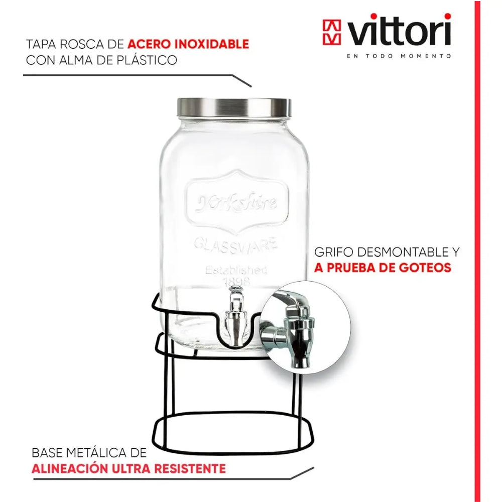 Dispensador Bebidas Vidrio 8 Lt Vittori 2806 Agua Garrafón