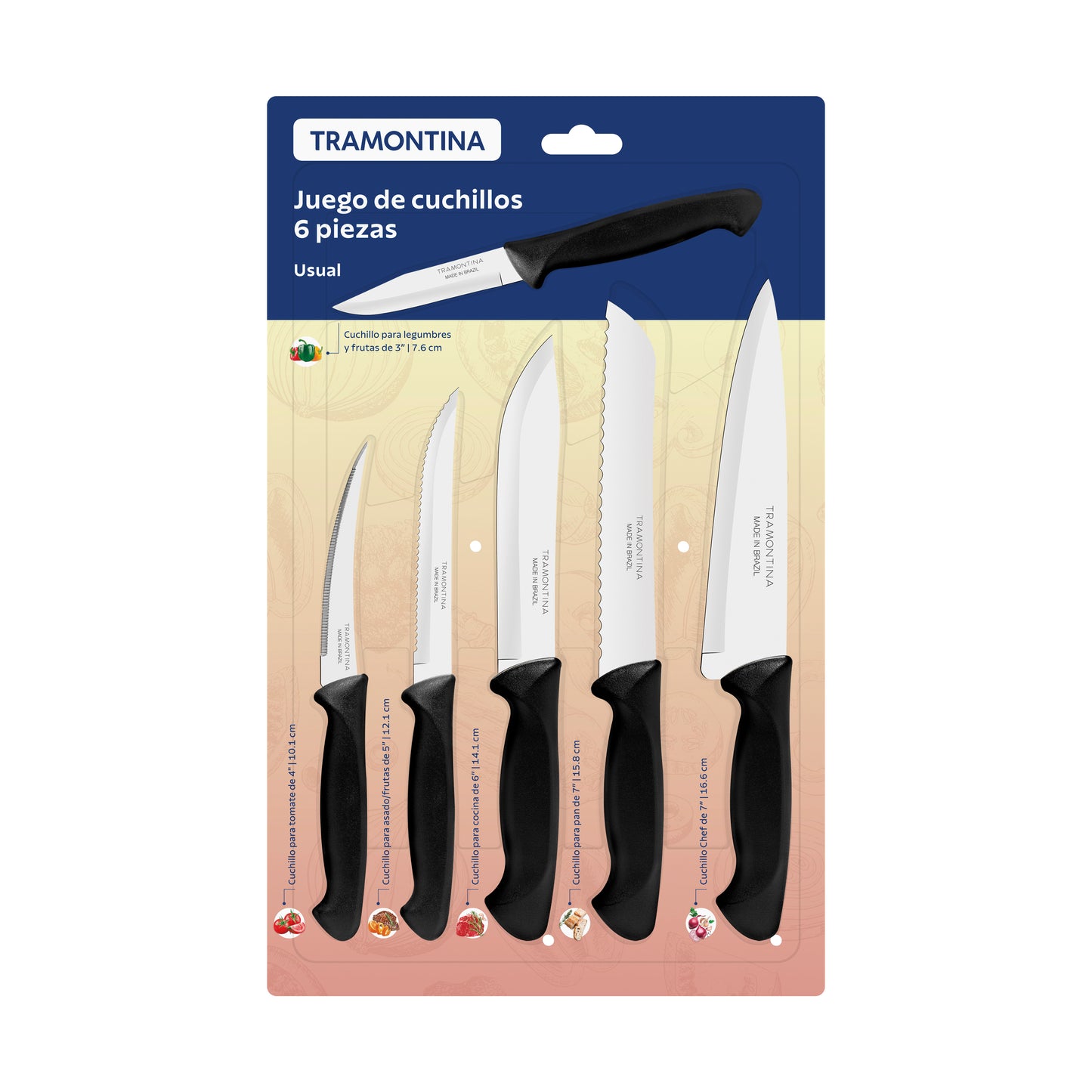 Juego de Cuchillos 6 pz Usual Acero Inoxidable Tramontina