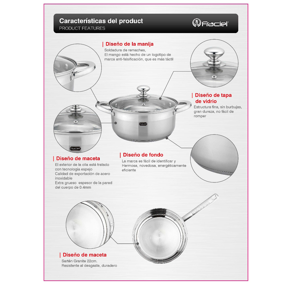 Batería de Cocina 12 Pz Acero Inoxidable Inducción Sienna Fraciel