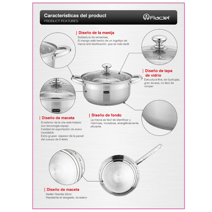 Batería de Cocina 12 Pz Acero Inoxidable Inducción Sienna Fraciel