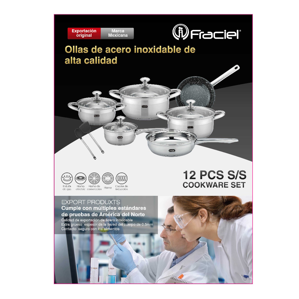Batería de Cocina 12 Pz Acero Inoxidable Inducción Sienna Fraciel
