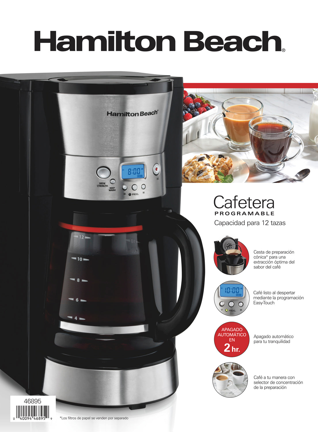 Cafetera Programable 12 tz Hamilton Beach 46895 Apagado Auto