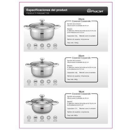 Batería de Cocina 12 Pz Acero Inoxidable Inducción Sienna Fraciel