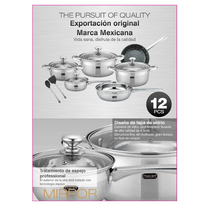 Batería de Cocina 12 Pz Acero Inoxidable Inducción Sienna Fraciel