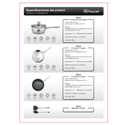 Batería de Cocina 12 Pz Acero Inoxidable Inducción Sienna Fraciel