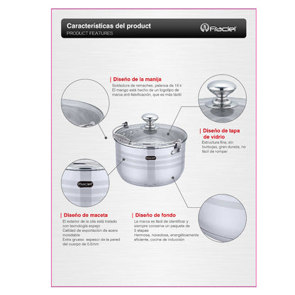 Batería de Cocina 10 Pz Acero inoxidable Inducción Astoria Fraciel